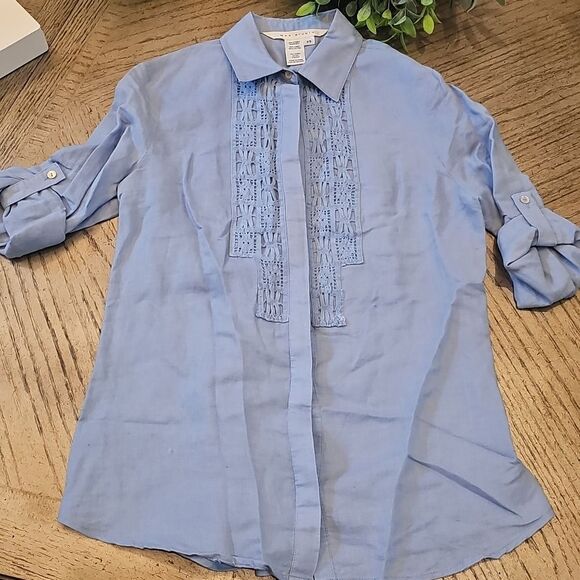 Max Studio Light Blue Linen-Blend Button Up Size XS - Picture 1 of 6